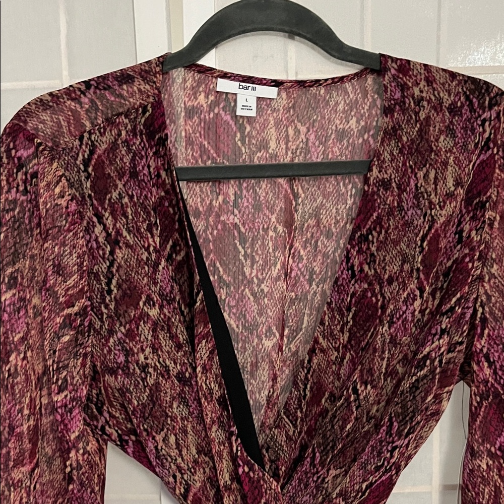 Bar III Women's Wrap Blouse - Burgundy and Black
